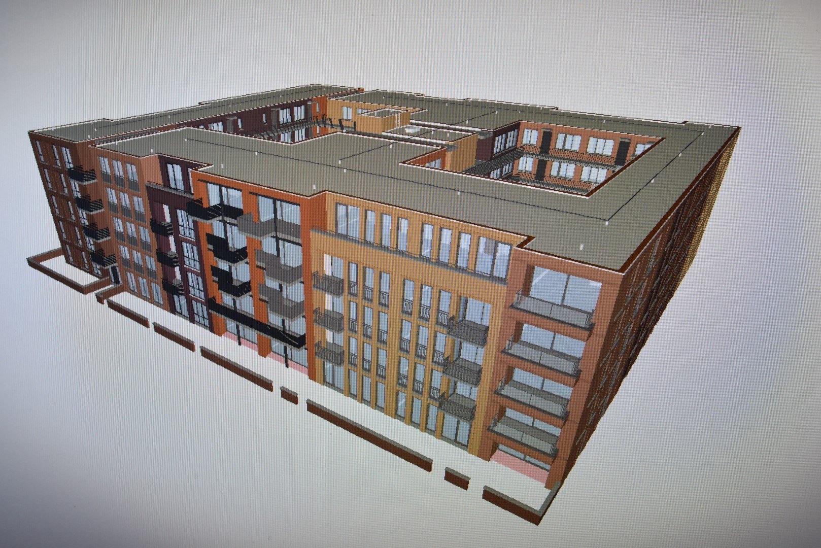 Artist impression van het woonblok van Plaza West